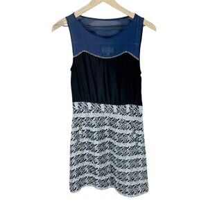 Moulinette Soeurs Womens Shift Dress Blue Black Color Block Pleated Sleeveless 4